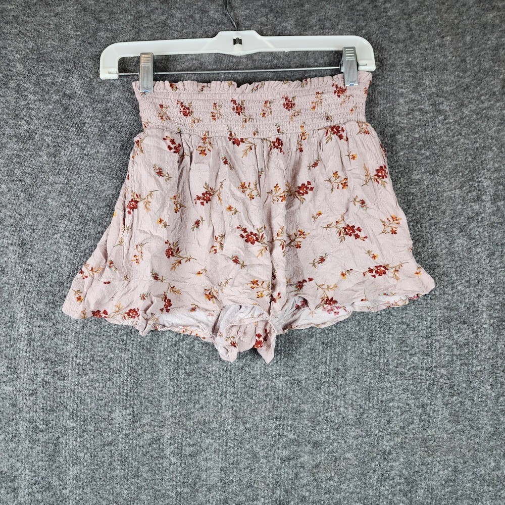 American Eagle Shorts Womens XS Smocked Waist Pink Floral Ruffle EUC